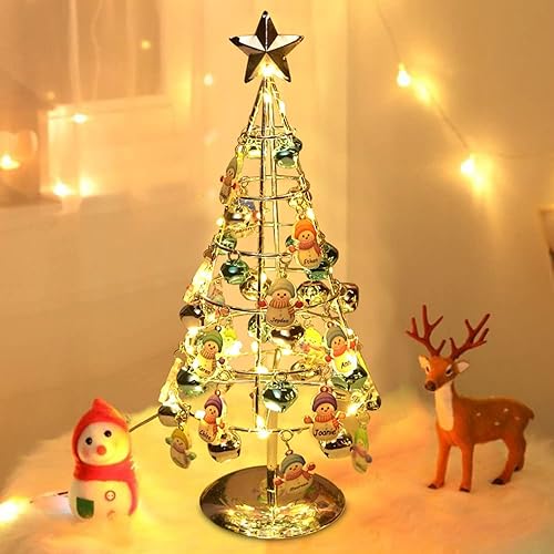 Miniatura 7 de Lámpara de árbol de Navidad personalizada con nombre de la familia de muñeco de nieve, árbol de Navidad personalizado con luces LED, decoración de