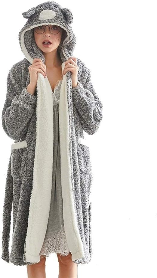 Women's Robe Hooded Bathrobe Hooded Bathrobe Knee Length Clothes Long