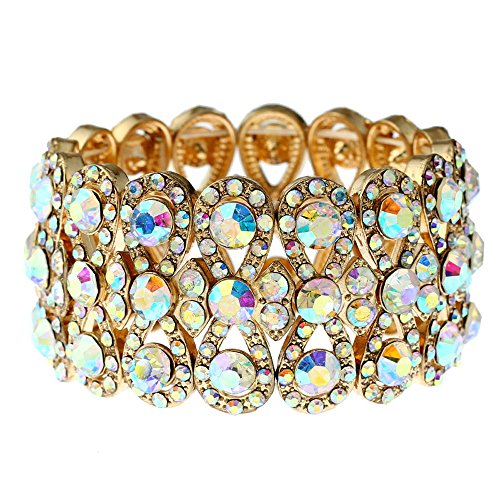 CrazyPiercing Crystal Wedding Bracelet, Gold Tone Stretch Rhinestone Bridal Bracelet, Rhinestone Bangles Statement Wedding Bracelet Jewelry for Women Girls