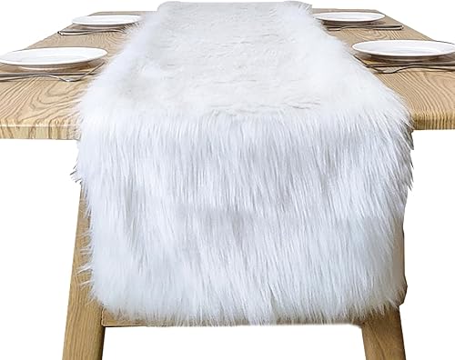 Miniatura 9 de Camino de mesa, moderno camino de decoración de piel sintética blanca nevada para fiesta, cumpleaños, Acción de Gracias, Navidad, tocador, boda,