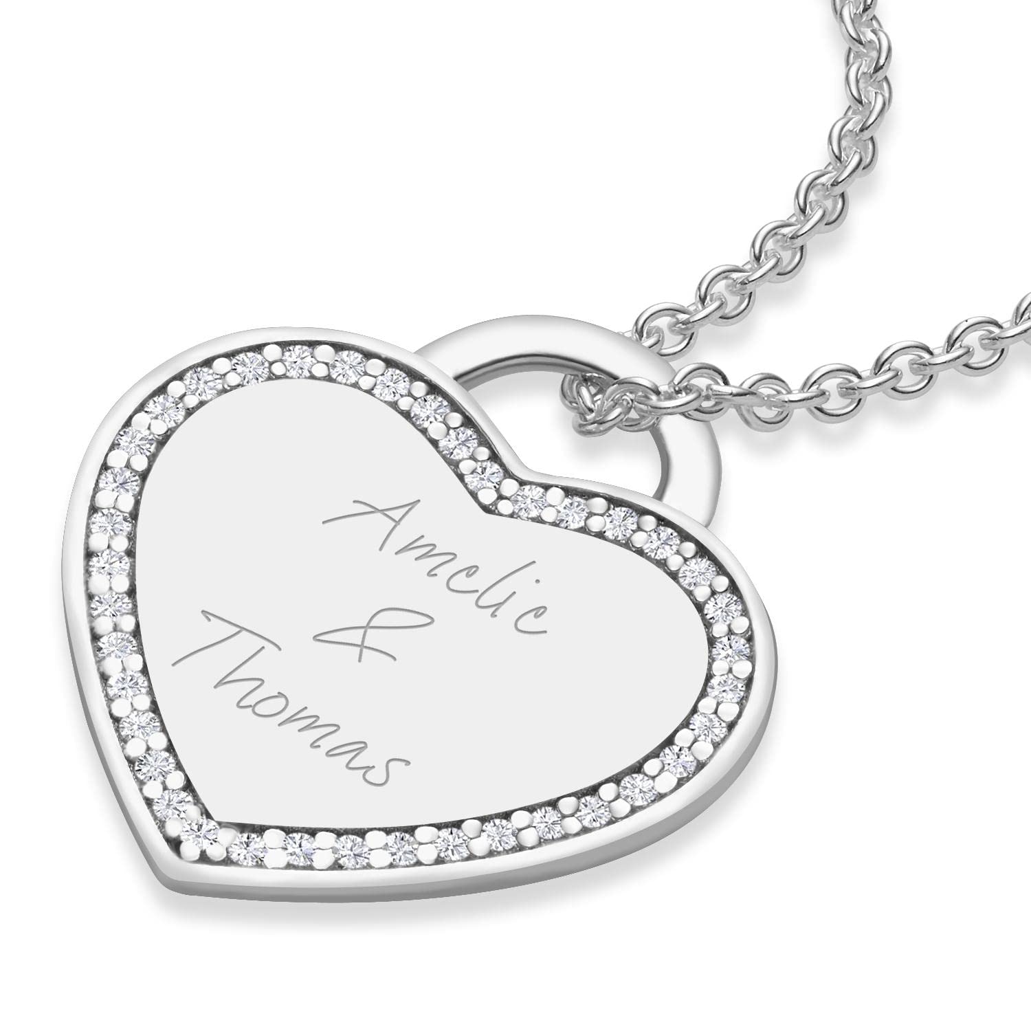 Kette mit Gravur Herz-Kette Silber 925 personalisierte Geschenke Freundin