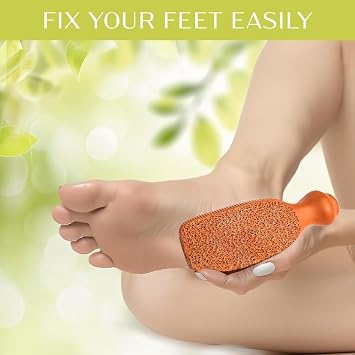 QUBA LINEN Pumice Stone for Feet 2-Sided Terra Cotta Foot Scrubber, Natural Callus Remover for Dry Skin & Rough Heels, Cracked Heels Pedicure Exfoliator for Feet Hands Body