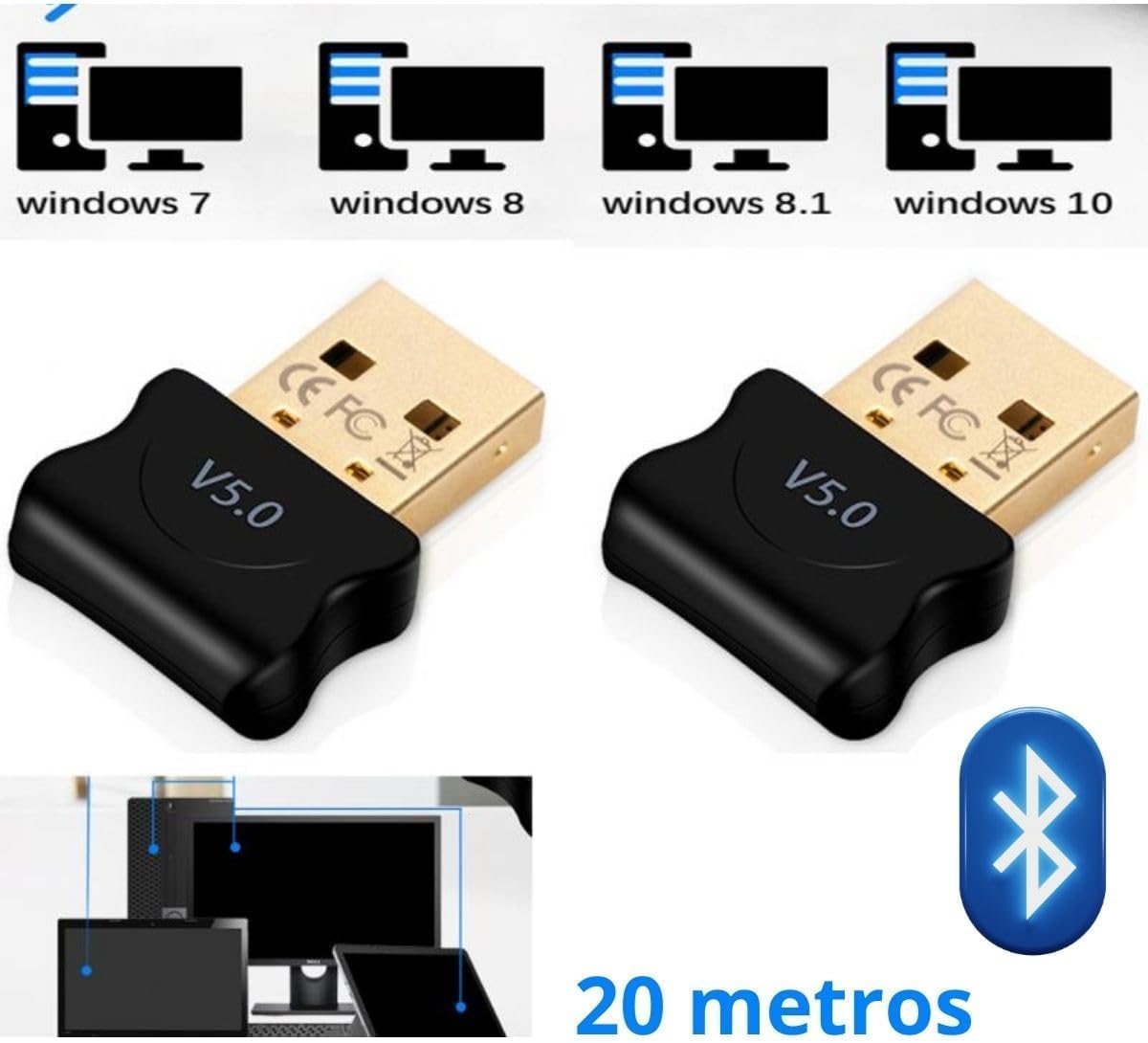 Adaptador Bluetooth 5.0 USB Receptor Dongle Para PC Computador Notebook Compatível Com Fone De Ouvido Gamepad Impressora Mouse Teclado Windows Linux