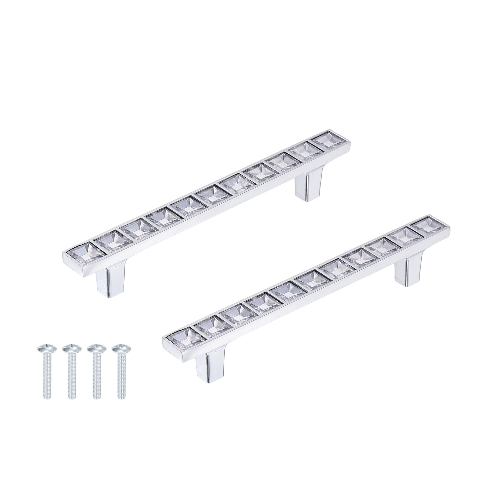 sourcing map Crystal Drawer Pulls, 3.8" Hole Center Zinc Alloy Cabinet Pulls Handles with Screws for Kitchen Bedroom Dresser Cupboard Wardrobe, Silver, 2 Pcs (5" Length)