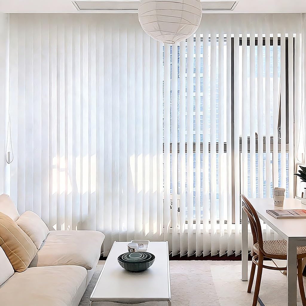 Modern White Vertical Blinds, Blackout Window Blind for Patio Doors and Large Windows, Adjustable Fabric Panel Blinds, Cordless Room Divider for Home and Office 68" 71" 78" 83" 88"(98" W x 64" H)