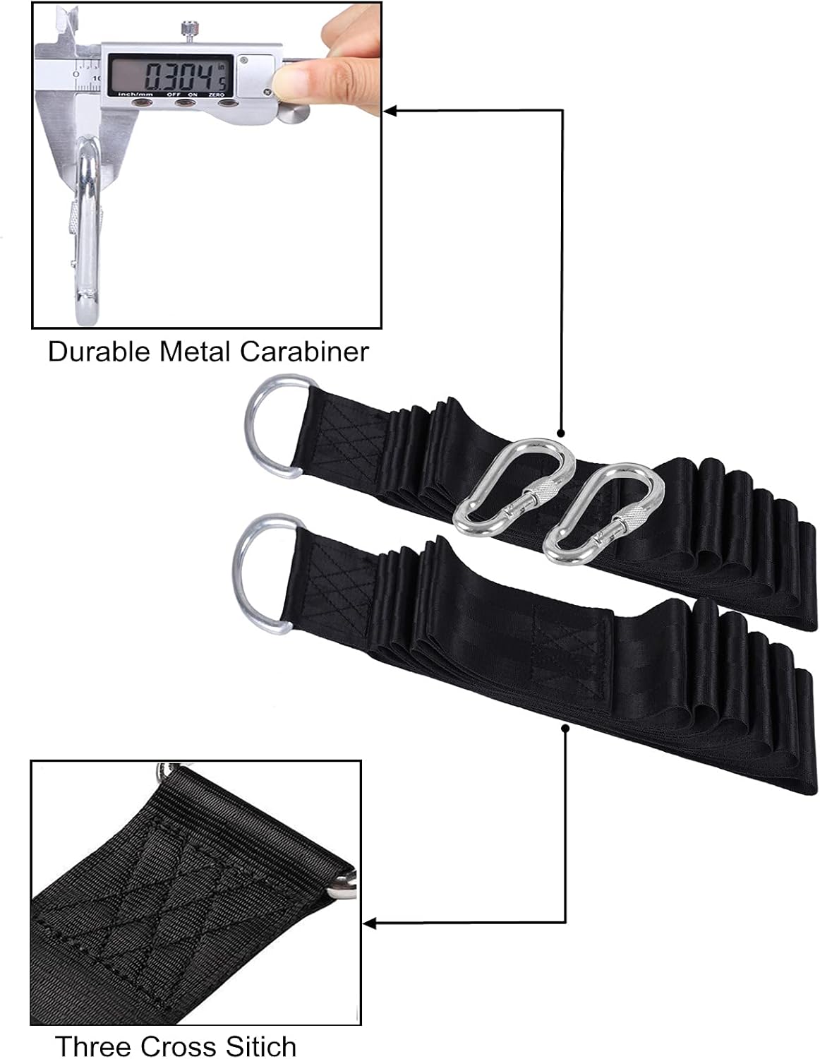 BASTUO Hammock Tree Straps 2pcs Tree Swing Hanging Kit Hold 1400lbs with Heavey Duty Carabiners, Lightweight, Easy to Hang for Camping Hammock Straps, Black : Patio, Lawn & Garden