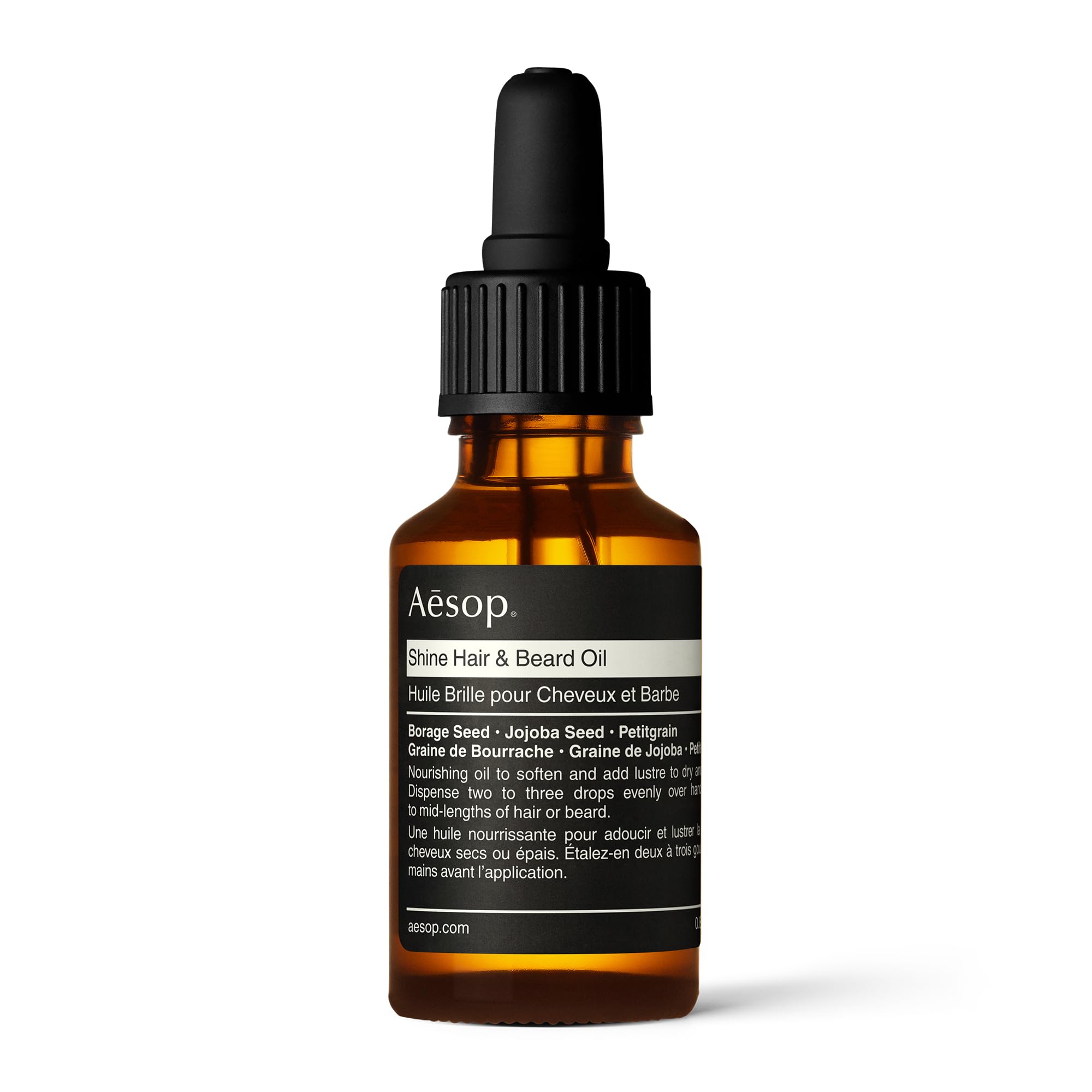 Aesop Shine Hair and Beard Oil | Moisture-Rich, Silicone-Free Oil for Full Beards and Hair | Softens Coarse Texture | No Greasy Buildup | Earthy Citrus Scent | 0.8 oz / 25 mL