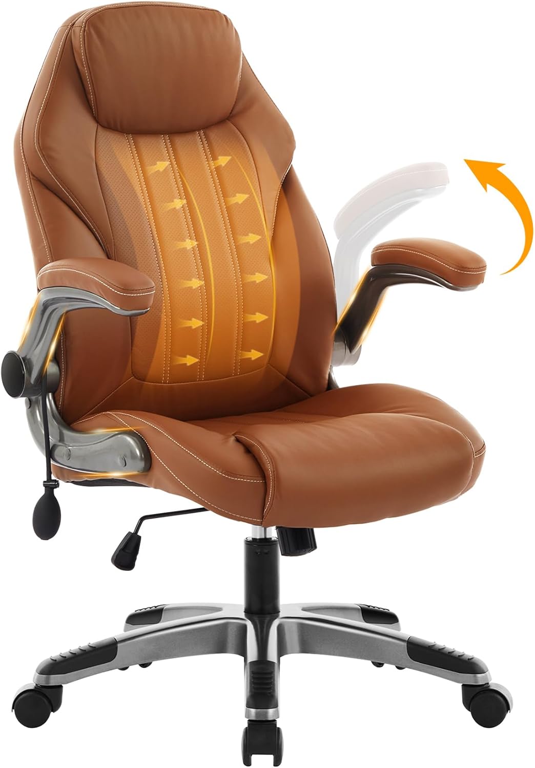 Product image of Office Desk Chair, Ergonomic Computer Chair with Padded Flip-Up Arms and Adjustable Lumbar Support, PU Leather Executive Chair with Tilt Lock and 360° Swivel Rolling Wheels for Work, Study