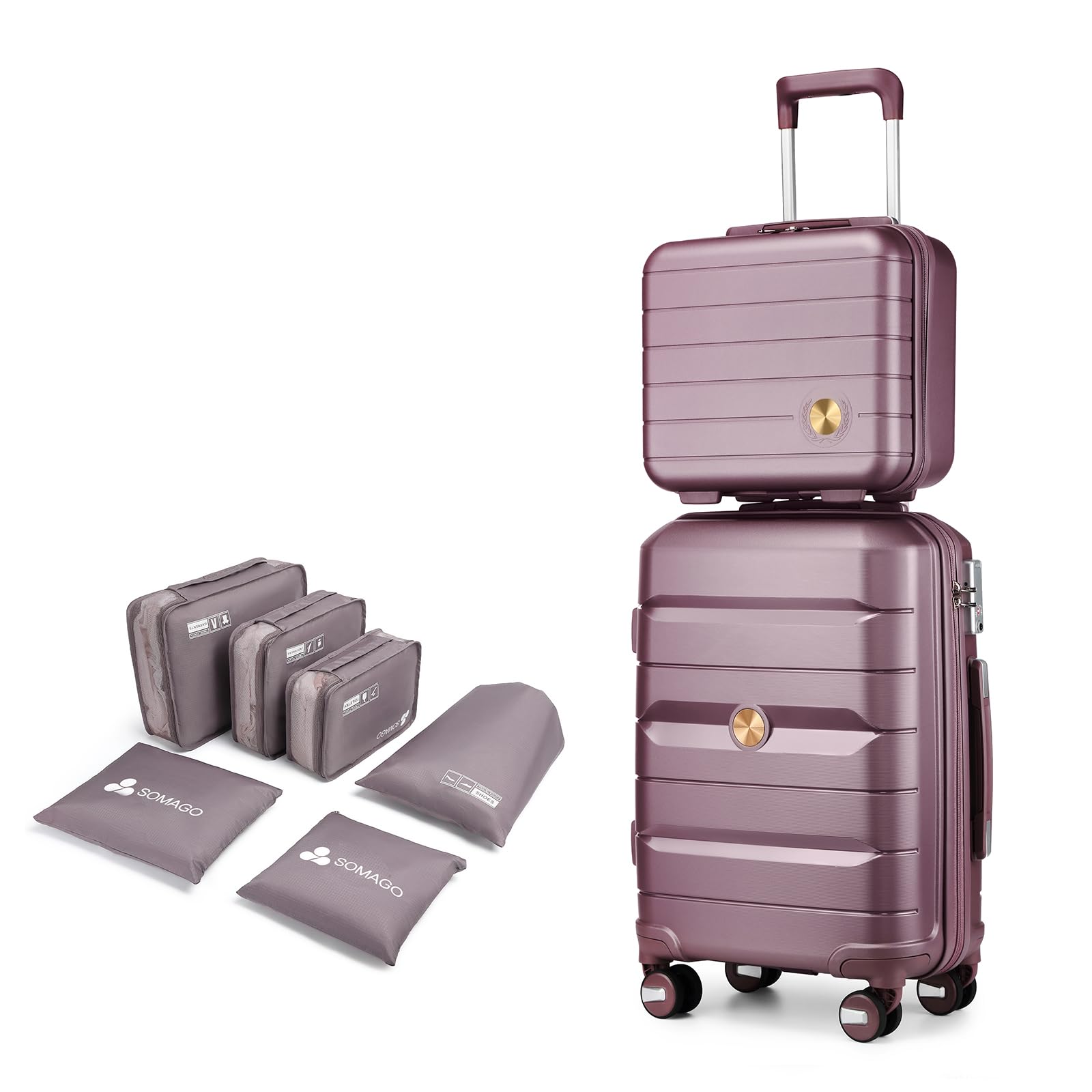 Somago 20 Inch Carry On Luggage Sets Hardside Suitcase with Double Spinner Wheels and TSA Lock YKK Zipper (Elegant Purple,14/20)
