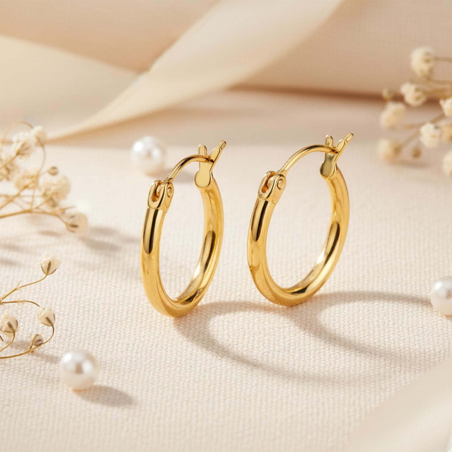 14K Gold Earrings for Women 14K Gold Hoop Earrings for Women Gold Hoop Earring for Womens Hoops Lightweight Classic Hoops Earring for Womens 12/14/16/18/20/25/30/35/40/45/50mm