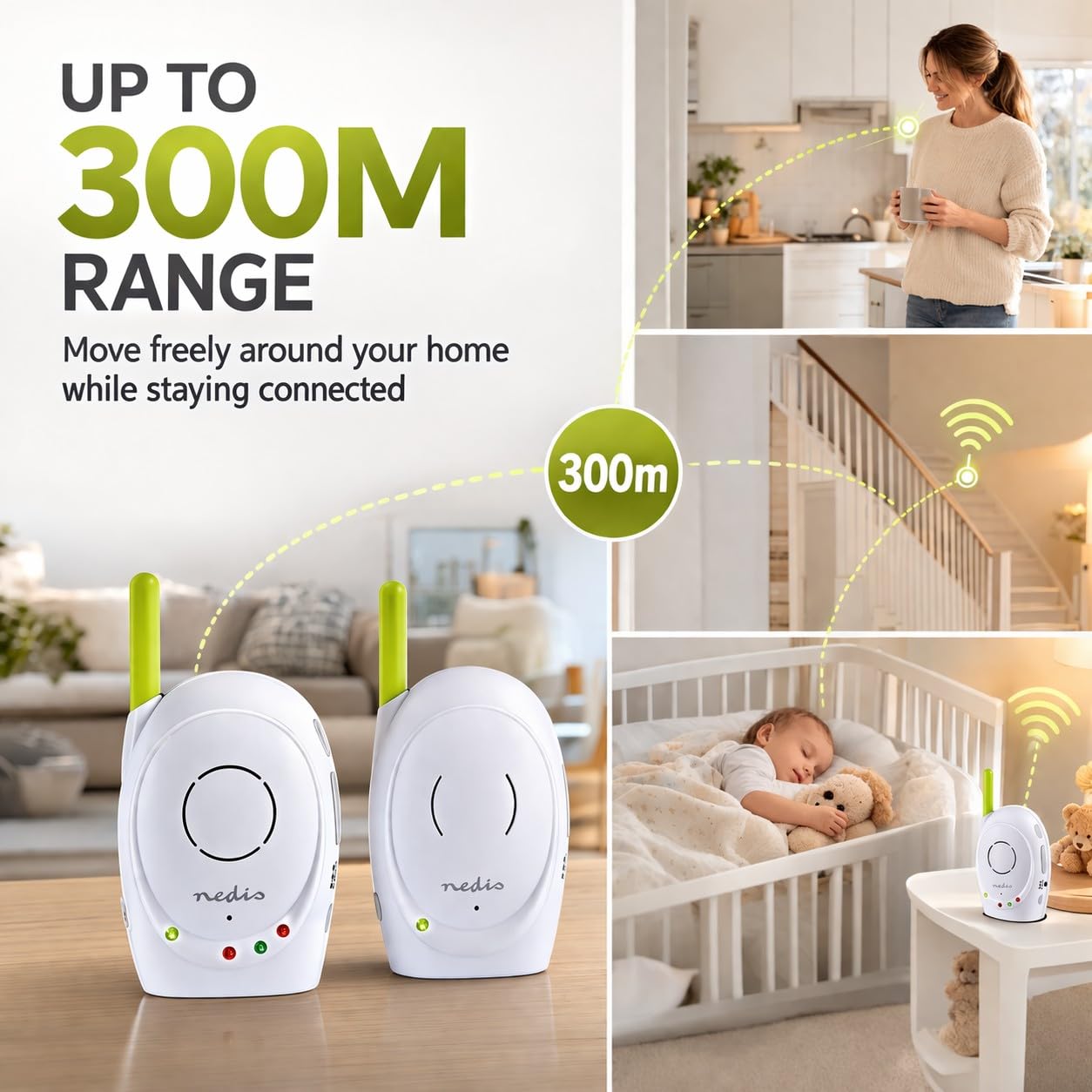 Babyfoon | Met terugspreekfunctie | Bereik: 300 m | Groen / Wit Babyfoon | Met terugspreekfunctie | Bereik: 300 m | Groen / Wit