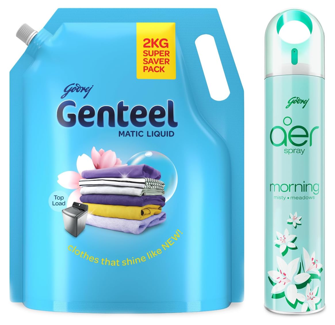 Genteel Liquid Detergent Refill Pouch for Both Top load and Front load Washing - 2kg & Godrej aer Spray | Room Freshener for Home & Office - Morning Misty Meadows (220 ml) (B0CD7VK1VV) Amazon Price History, Amazon Price Tracker