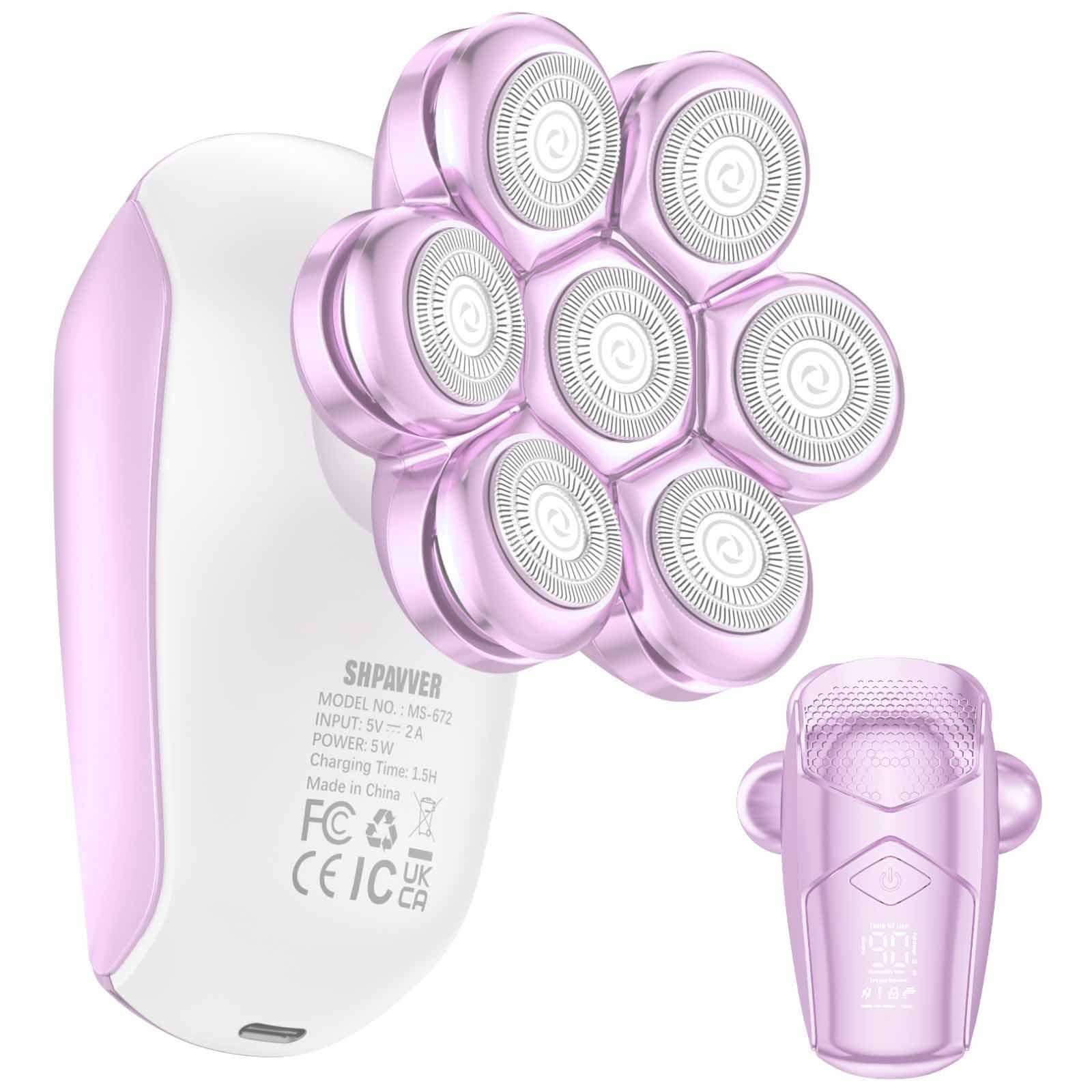 SHPAVVER Electric Razors for Women Legs: Rechargeable Body Shaver - Waterproof Wet Dry Hair Remover - Trimmer for Lady Face Underarms (Pink White)