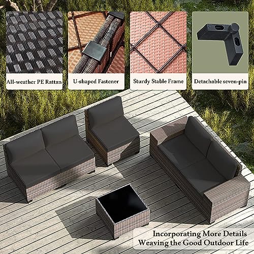 Image of 6 PCS Outdoor Patio Furniture Set,Outdoor Sectional Furniture All Weather PE Rattan Wicker Patio Conversation Set with Coffee Table and 5 Thickened Cushions,Black