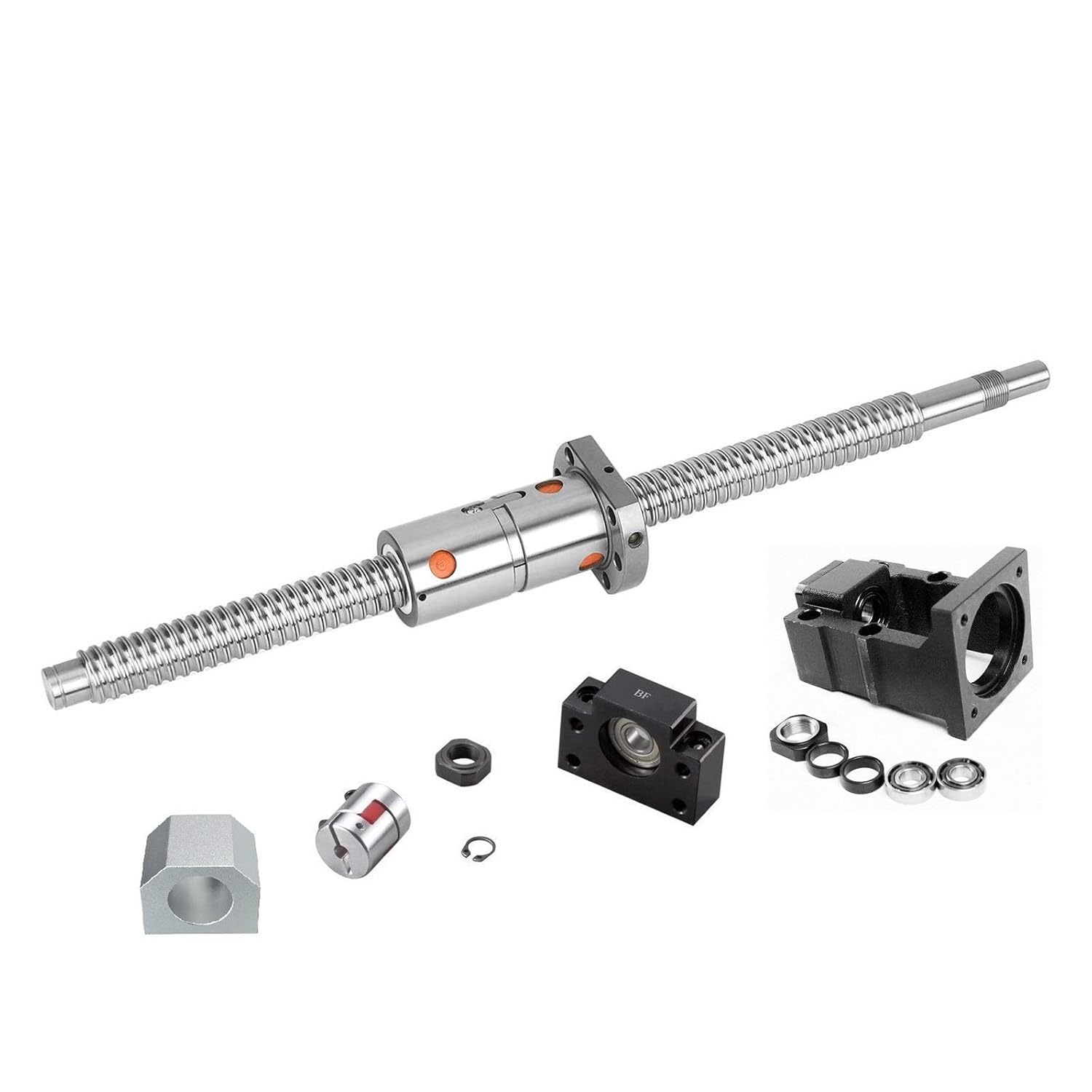 Double Nut Ballscrew 20mm DFU2005 RM2005 Length 21.65 inch / 550mm + Ball Screw Nut+ BK/BF15 Bearing Block End Supports+ Coupler+ Nut Housing+ Motor Bracket for Nema 34 Stepper Motor