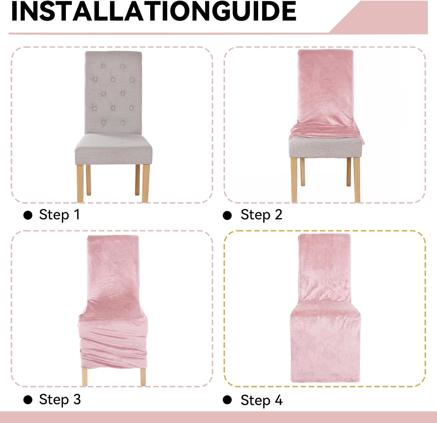 Moukeren Set of 4 Velvet Stretch Chair Covers Stretch Slipcovers Fur Chairs Cover Soft Removable Long Solid Slipcover for Wedding Dining Room(Pink)