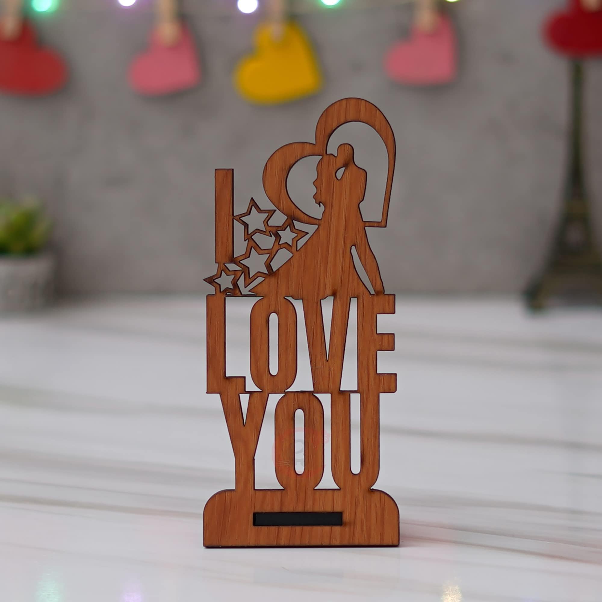 eCraftIndia Brown Wooden Romantic Kissing Couple Decorative Showpiece | Valentine Gift for Him & Her | Valentine Day Decoration Items
