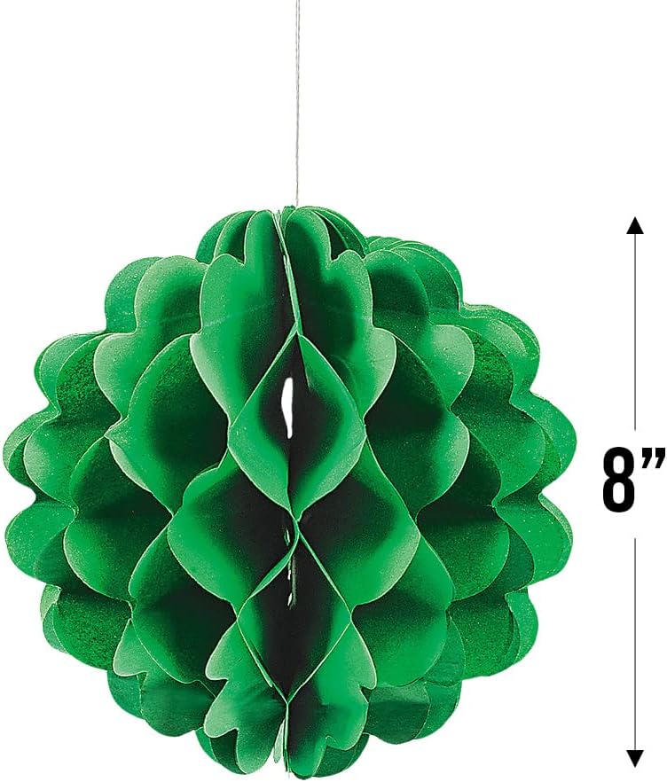 Fun Express - Green 8" Tissue Balls - Party Decor - Hanging Decor - Tissue - 12 Pieces