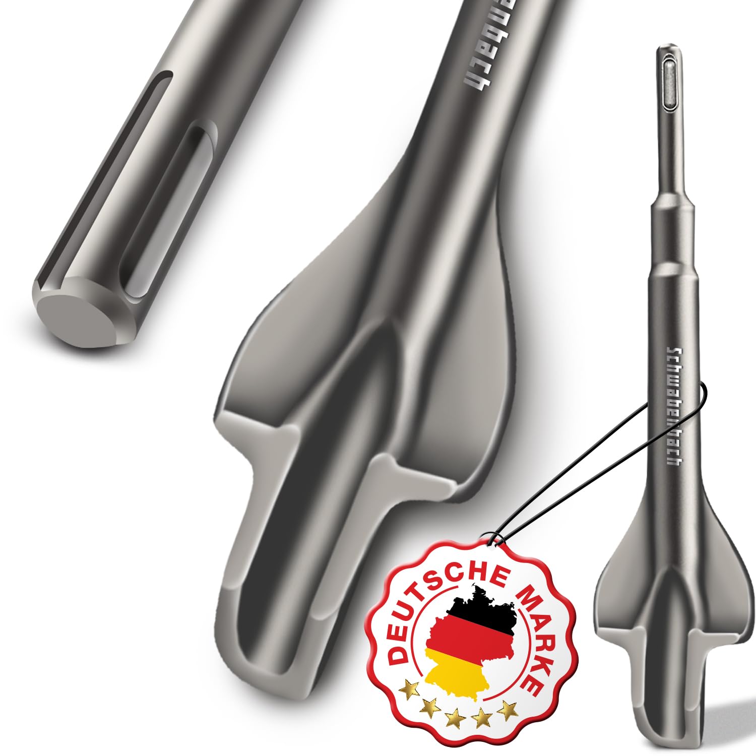 SCHWABENBACH® Flügelmeißel SDS Plus 60 x 250mm - Ideal zum Kabelkanäle ziehen und Verteiler- / Steckdosen stemmen - Kanalmeißel - Hohlmeißel - Gehärtete Spitze - Schlitzmeißel - Löffelmeißel