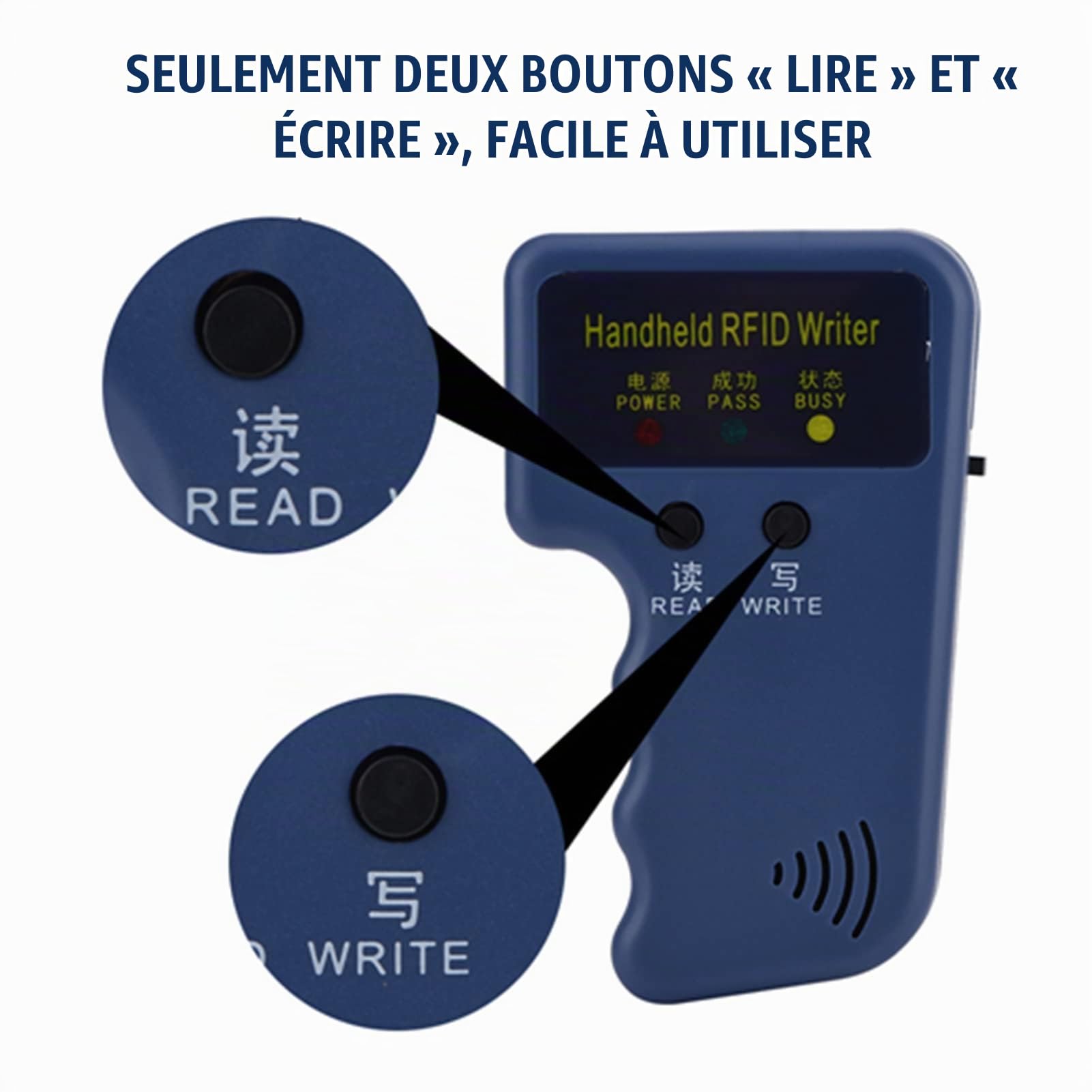 Copieur RFID, Copieurs Lecteur Portable UID Réinscriptible Key Fob avec 6 étiquettes RFID Inscriptible Cartes Puce Kit Sauvegarde Support Carte Lecture pour L'école Bureau Domicile Sécurité