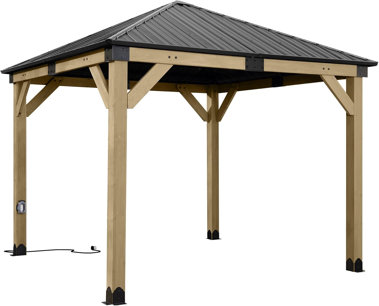 Diagram showing the dimensions of the Aoodor 10x10 ft gazebo and indicating it ships in 4 packages