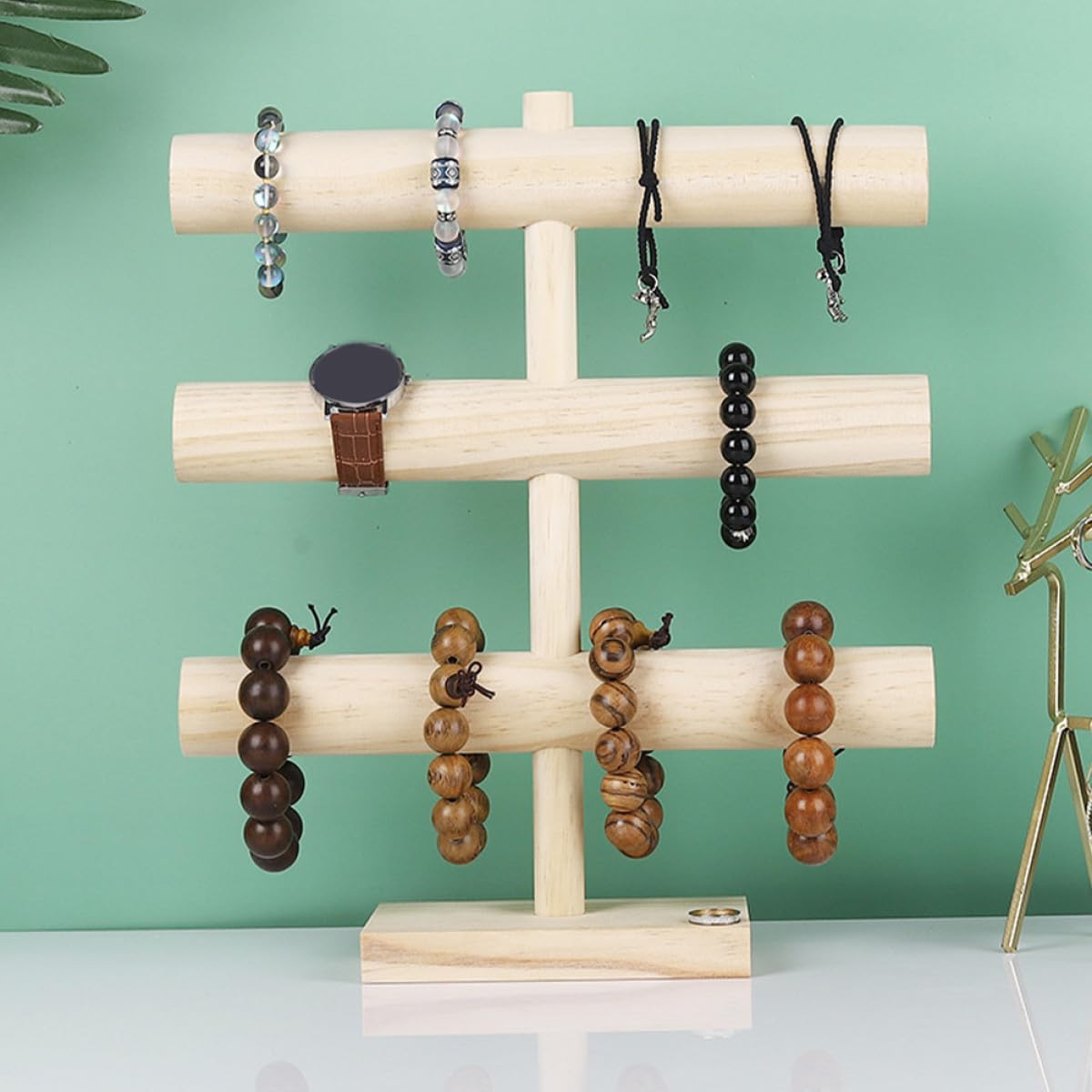 Artibetter Support de Montre en Bois Naturel à 3 Niveaux pour Organiser Bracelets et Colliers, Design Élégant et Pratique pour Maison ou Boutique de Montres