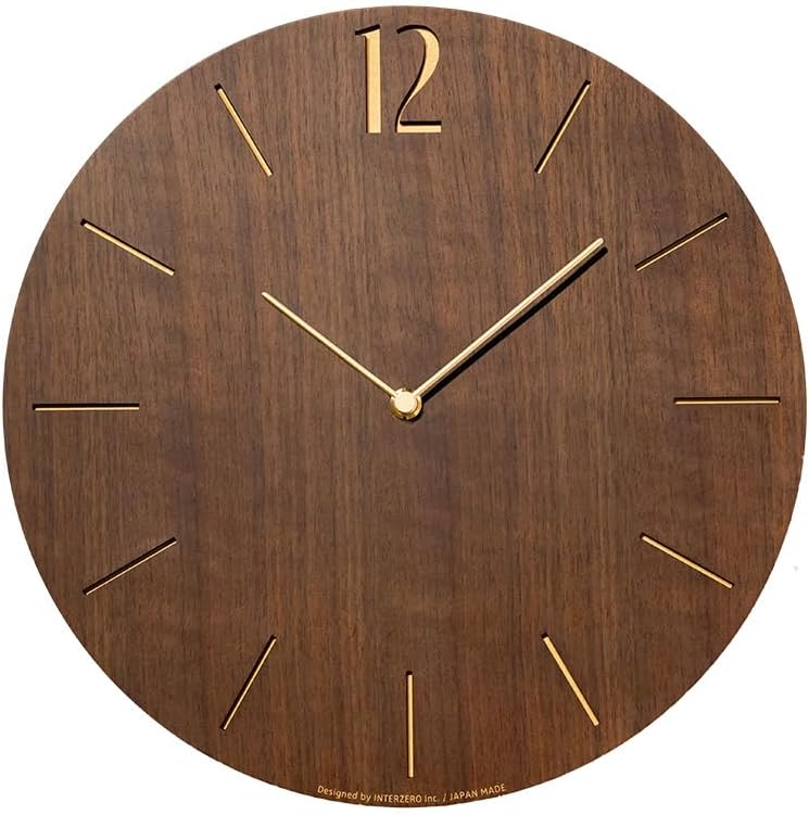 Wall Clock Japanese Handcrafted Solid Wood Clock Silent Non-Ticking Battery Operated Modern Decorative for Living Room Bedroom Office Proud Clock CH-065 (Walnut)