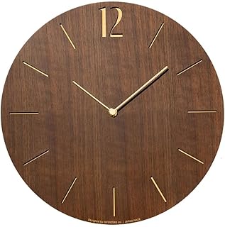 Wall Clock Japanese Handcrafted Solid Wood Clock Silent Non-Ticking Battery Operated Modern Decorative for Living Room Bedroom Office Proud Clock CH-065 (Walnut)