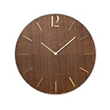 INTERZERO Wall Clock Japanese Handcrafted Solid Wood Clock Silent Non-Ticking Battery Operated Modern Decorative for Living Room Bedroom Office Proud Clock CH-065 (Walnut)