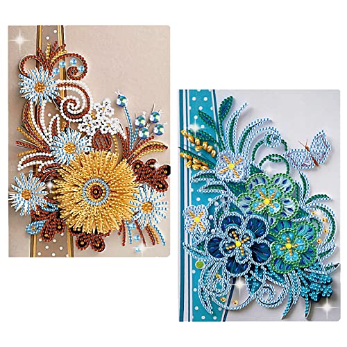 DCIDBEI 2 Pack Diamond Notebook Blank Sketchbook A5 Diamond Painting Kits Adult Children Sketchbook Flowers Diamond Diary Kit Diamond Art Notebooks Multipack Notebooks Kids Journal Book Flowers