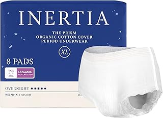 INERTIA Overnight Disposable Underwear – 100% Organic Cotton Cover with Dual Leak Locker Protection | Secure & Comfortable Fit, Unscented, Hypoallergenic, Postpartum Essentials (Size X-Large, 8 Count)