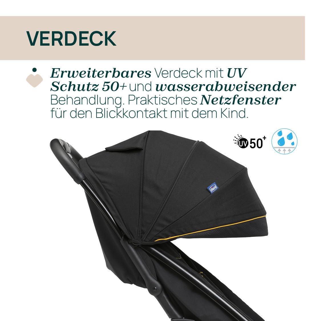 Poussette légère CHICCO Glee, pratique et légère, fermeture automatique, siège large et confortable, roues de haute qualité, dossier réglable, canopy solaire, jusqu'à 22 kg, noir