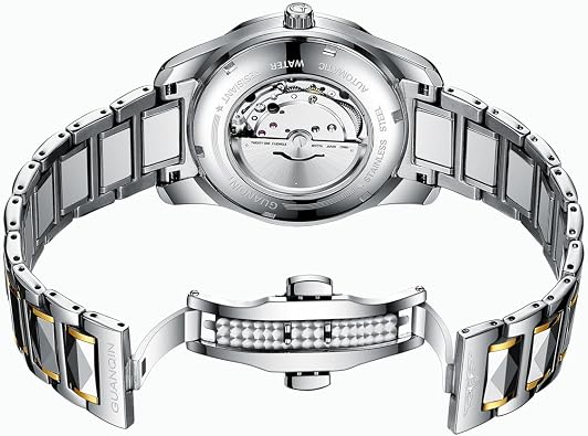 Mens Automatic Watch Diamond Skeleton Mechanical Self Winding Luxury Dress Wrist Watch Sapphire Crystal Tungsten
