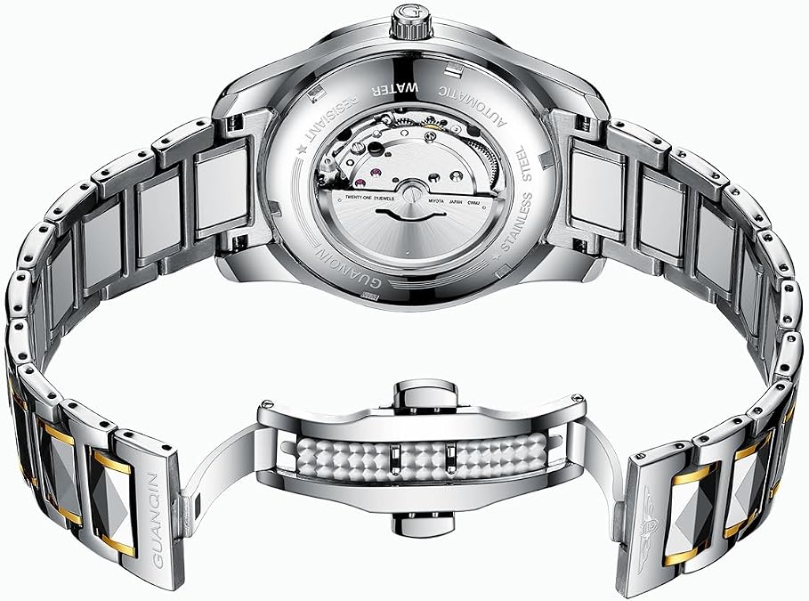 Mens Automatic Watch Diamond Skeleton Mechanical Self Winding Luxury Dress Wrist Watch Sapphire Crystal Tungsten