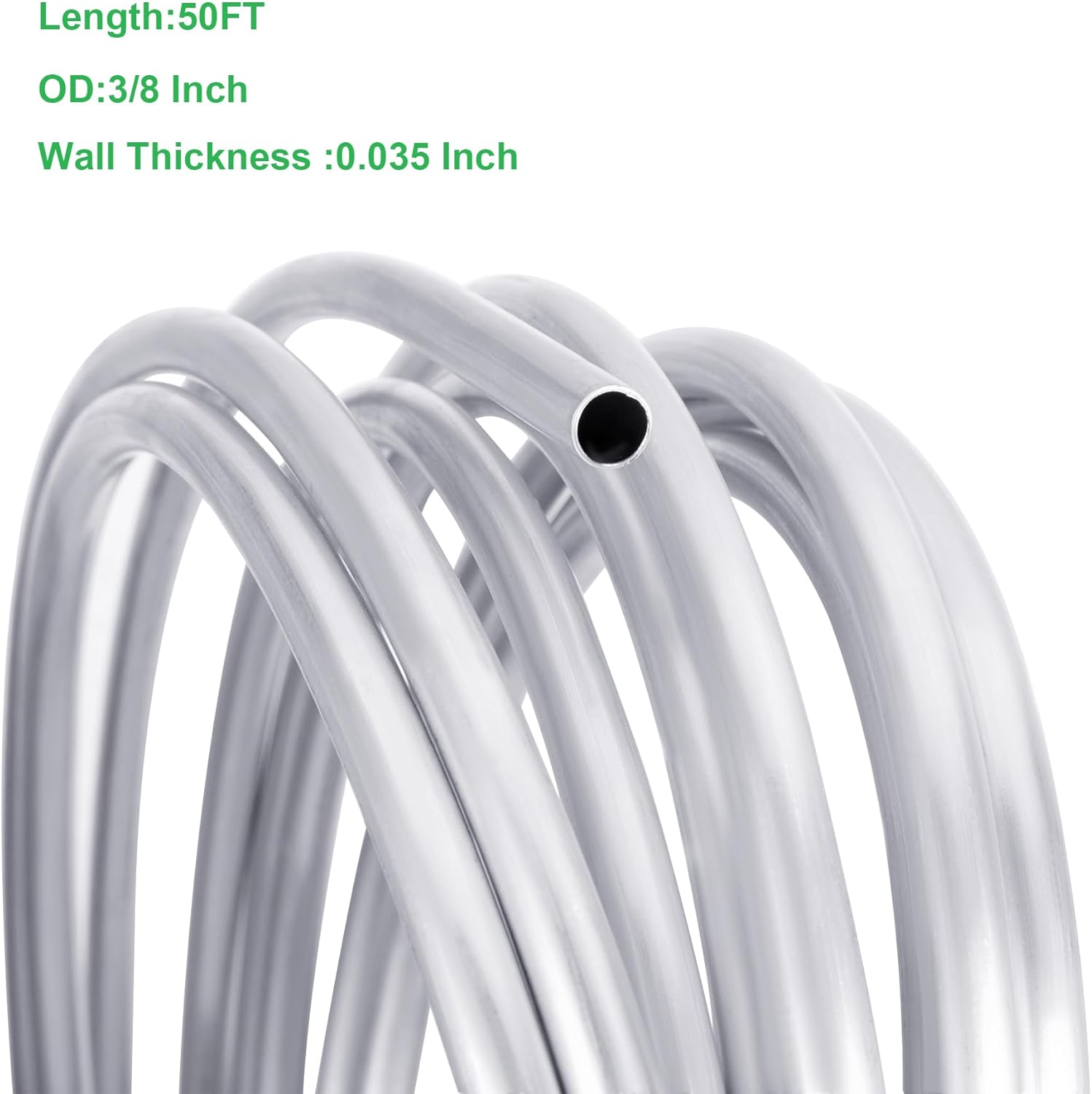 3/8 Fuel Line,3003 Grade Aluminium Tubing for Brake Line, Metal Gas Line, 3/8"OD 50FT Coil 0.035" Thickness