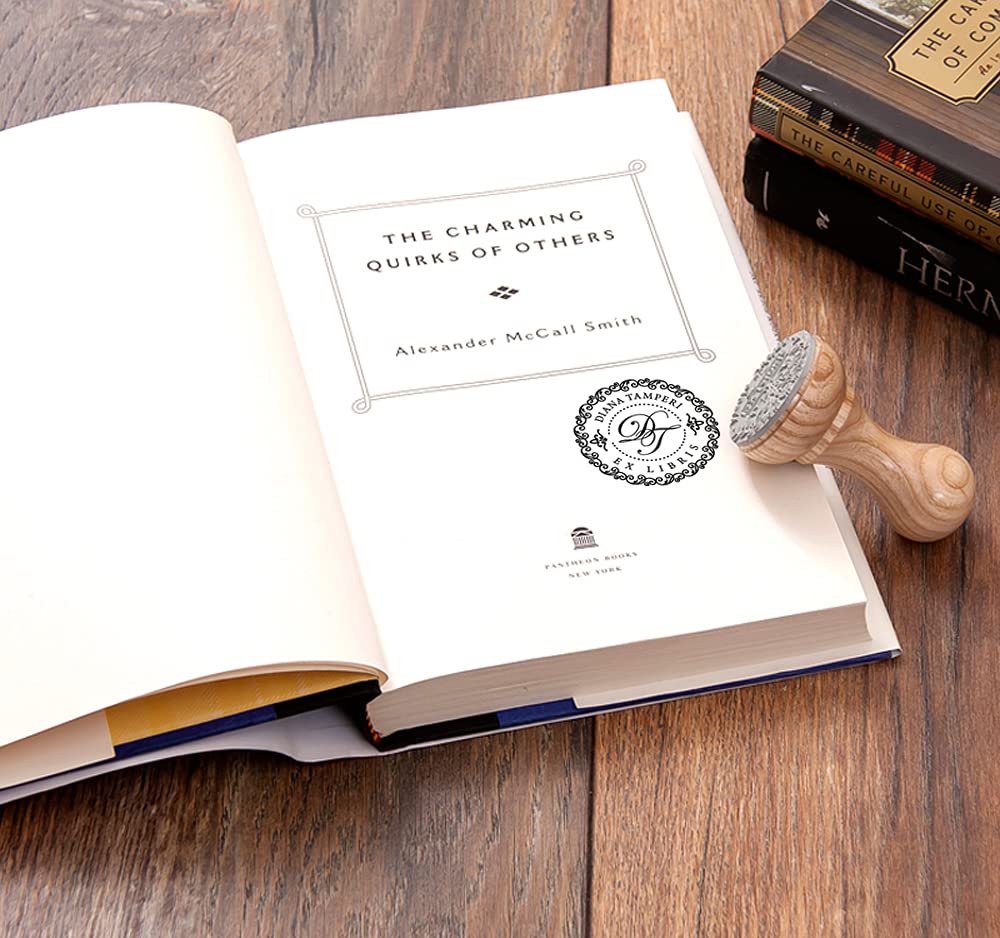 Iniciales Nombre Sello Ex libris Personalizado, 2 Letras Borde Decorativo Elegante Monograma, Hecho a Mano Regalo Amante de Libros en Caja Especial