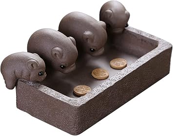 Yixing Zisha Tea Pet,Cute 4 Pig Statues Purple Clay Animal Figurine Planter Pot,Chinese Tea Tray Accessories Ornament
