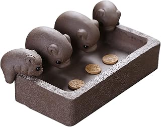 Yixing Zisha Tea Pet,Cute 4 Pig Statues Purple Clay Animal Figurine Planter Pot,Chinese Tea Tray Accessories Ornament
