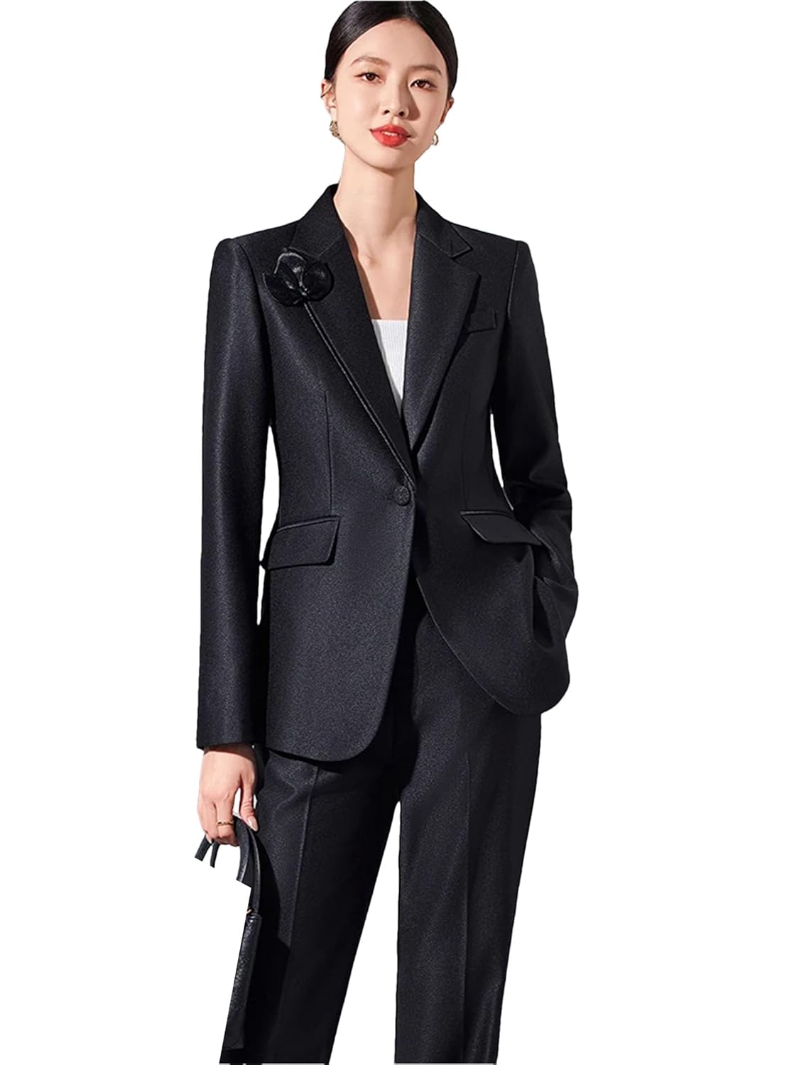 Women Office Business Work Single Button Notched Jacket Pants 2 Piece Set Formal Blazer and Trouser