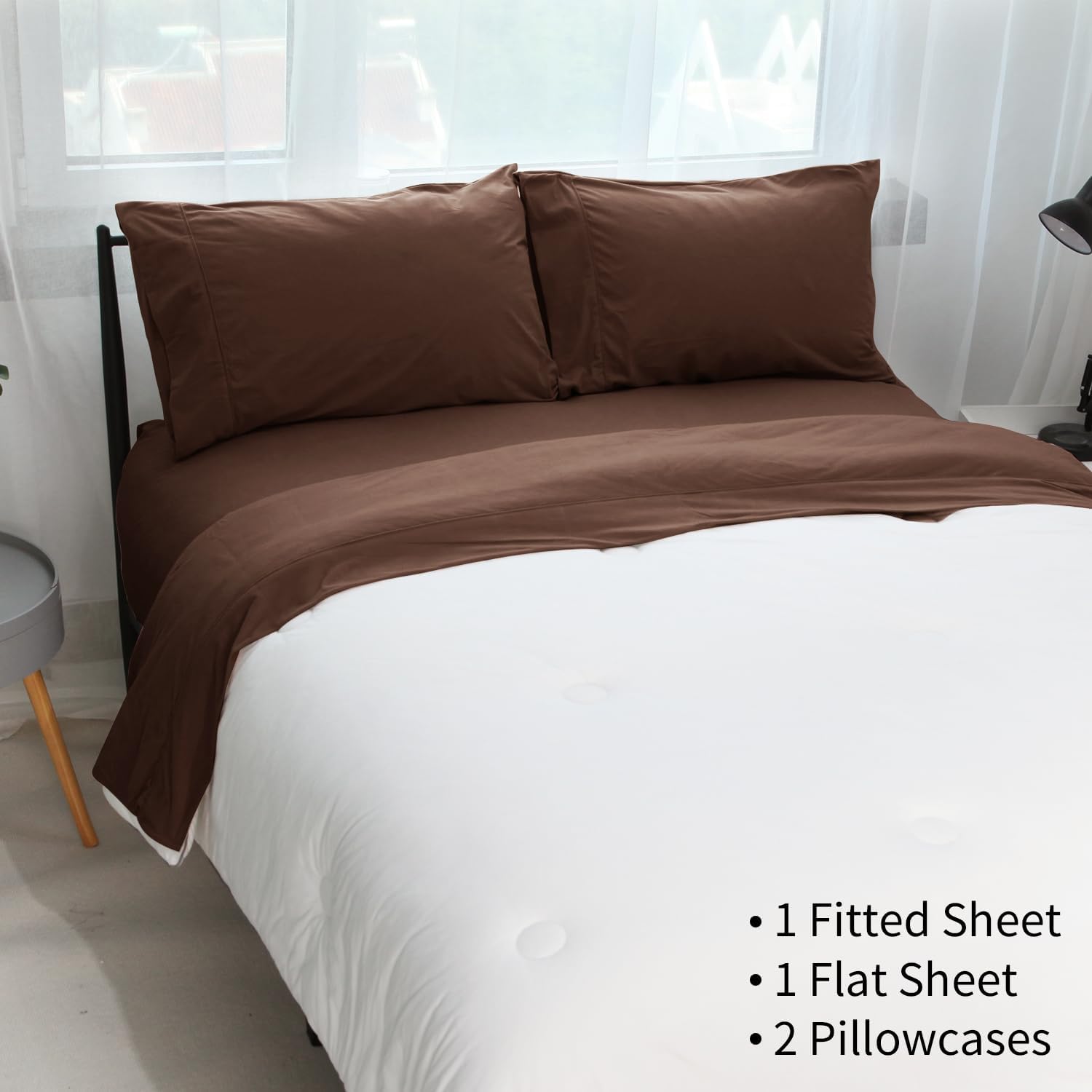 Marquess Flannel Sheet Set-Soft & Comfortable Bedding Sheet, Easy Care Ultra Warm & Luxurious 4-Piece Bedding Collection (Brown, Full)