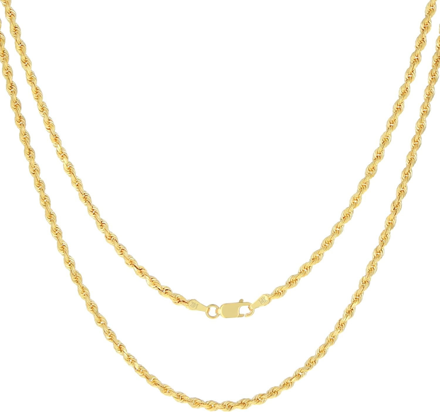 Nuragold 14k Real Yellow Gold 3mm Solid Rope Chain Diamond Cut Necklace (16"-30") Italian Jewelry for Men & Women - Image 8
