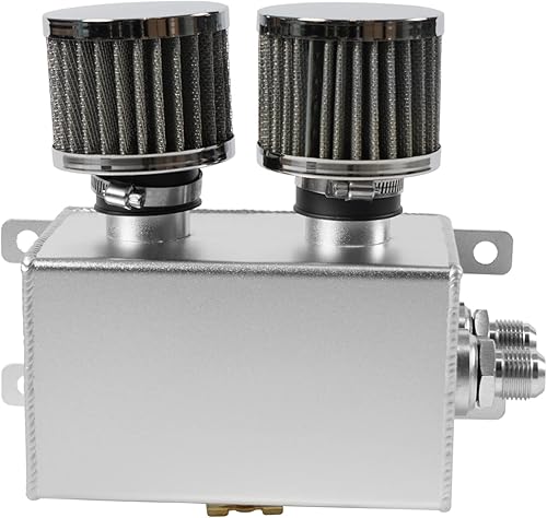 Miniatura 8 de Universal Aluminio AN10 1.2L Twin Baffle Dual Filter Motor Oil Catch Can Tanque con 2 filtros de aire Depósito de captura de aceite Tanque de lata