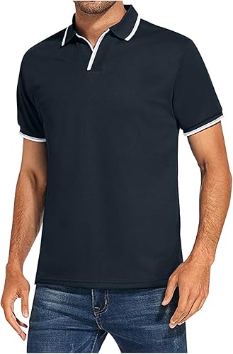 KCaHFO Camisas de manga corta para hombre, de verano, casual, ajustadas, para golf, cuello vuelto, botones, secado rápido, camisas activas