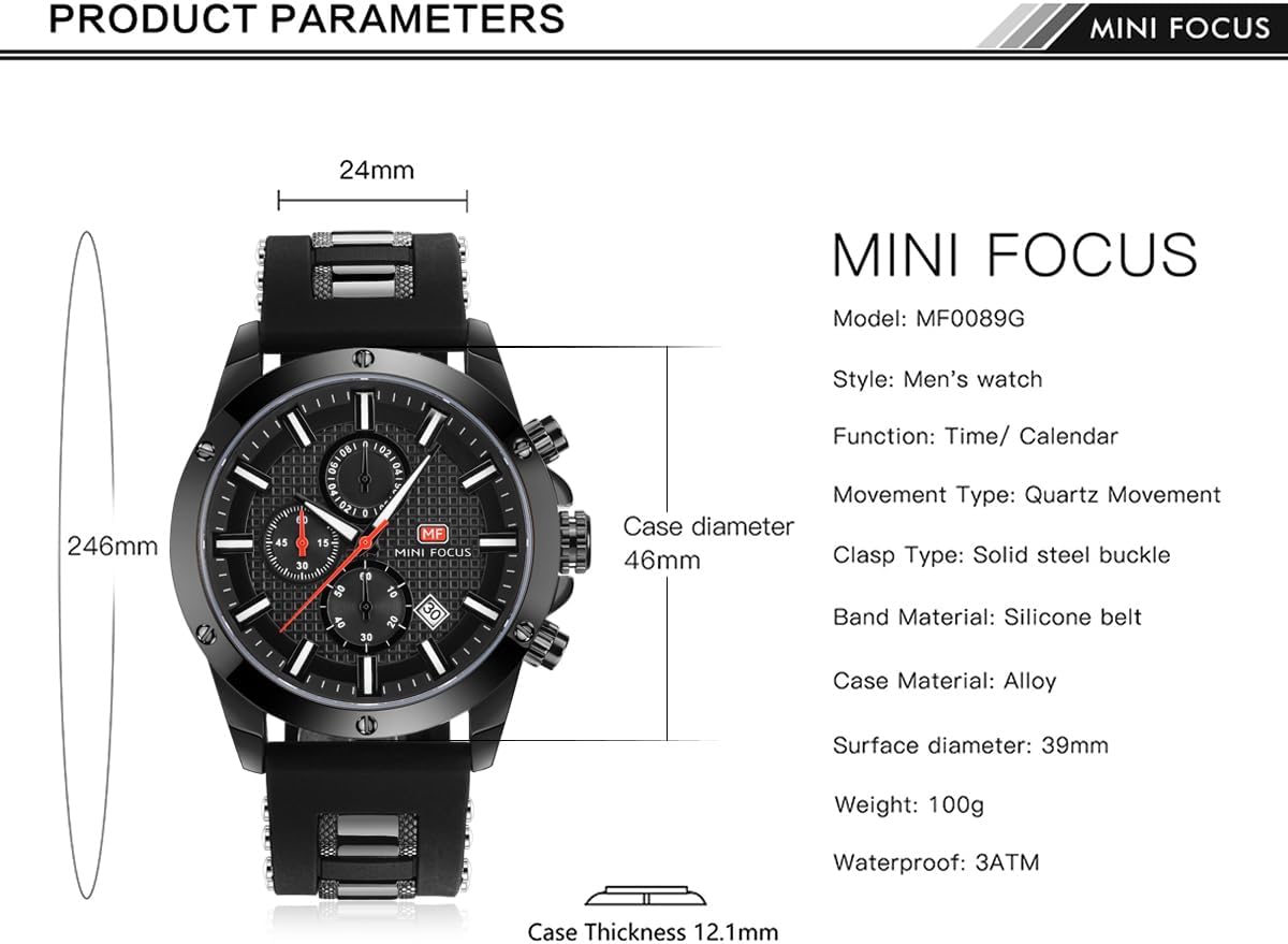 MINI Focus Mens Watch Casual Sports Watches (Chronograph/Waterproof/Luminous/Calendar) Silicon Band Fashion Quartz Watch for Men - Image 6