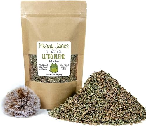 Meowy Janes Ultra Blend with Toy - Mezcla natural de hierba gatera, polvo de vid de plata y raíz de valeriana (bolsa de 2.5 onzas) disponible en Yaxa Peru