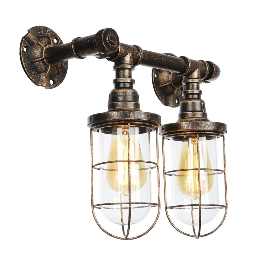 Sala de Estar Decoración Simple Industrial Retro Granja Loft Restaurante Dormitorio Mesita de Noche Comedor Metal Forjado Hierro Steampunk Aplique de Pared Rural Tubería de Agua Lámpara de Pared para