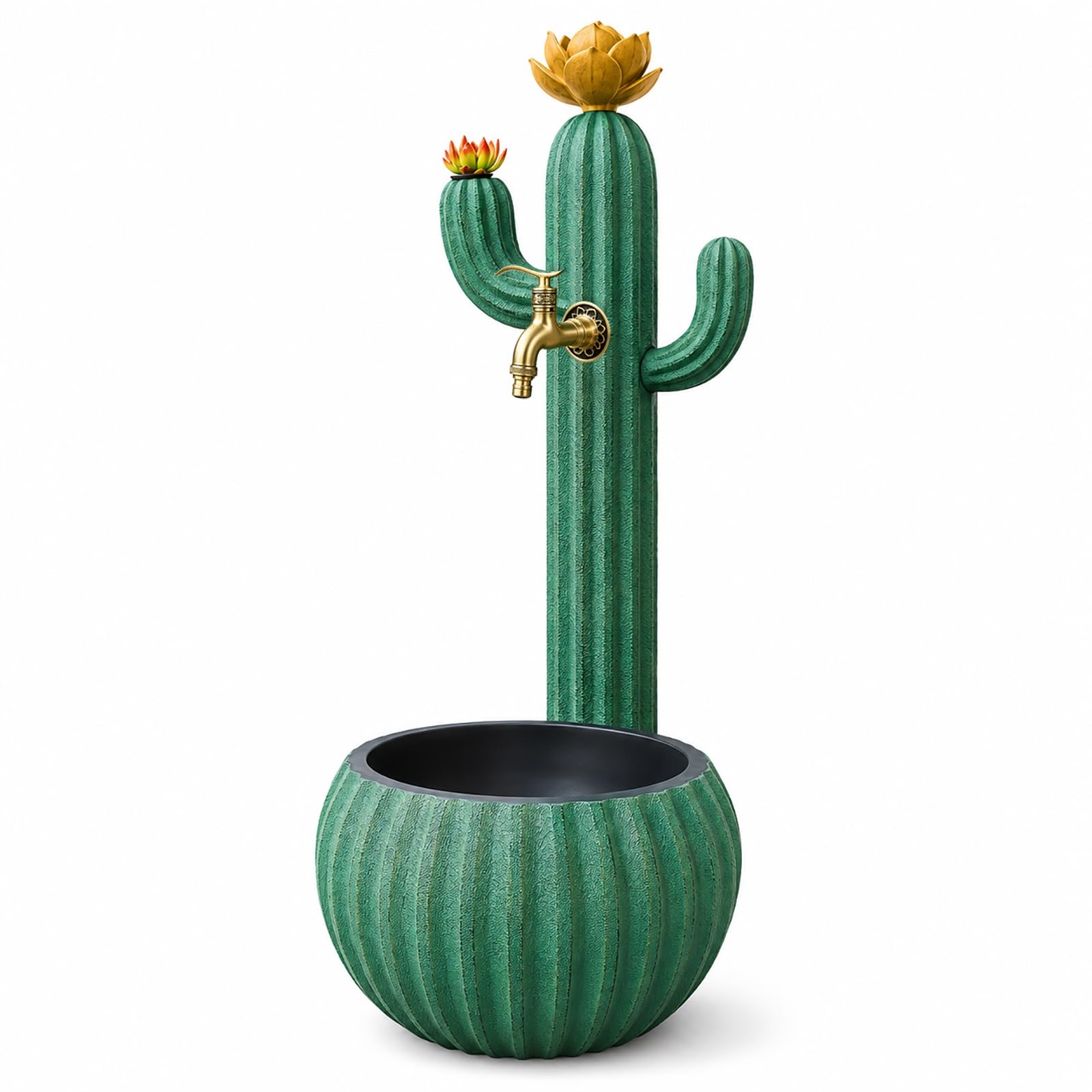 Cactus Shaped Garden Water Column, Decorative Outdoor Water Hydrant with Brass Spigot and Mop Sink for Yard, Patio and Backyard
