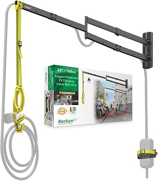 Barkan 63" Protective EV Charging Cable Wall Arm, Indoor & Outdoor Weatherproof zinc Coating, for Electric Vehicle Cable, Retractor Arm