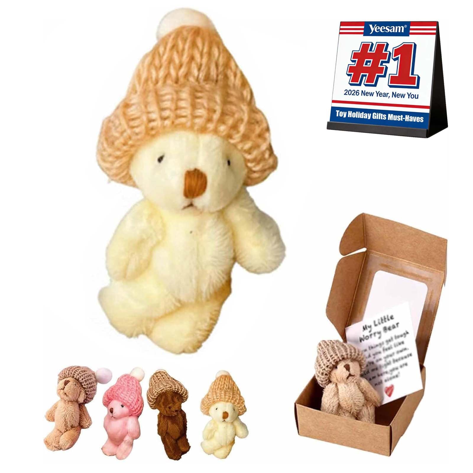 Handmade Mini Plush Teddy Bear in Box, Little Bear in A Box, My Little Worry Bears, Mini Pocket Bears Hug Plush with Emotional Uplifting Support Card,