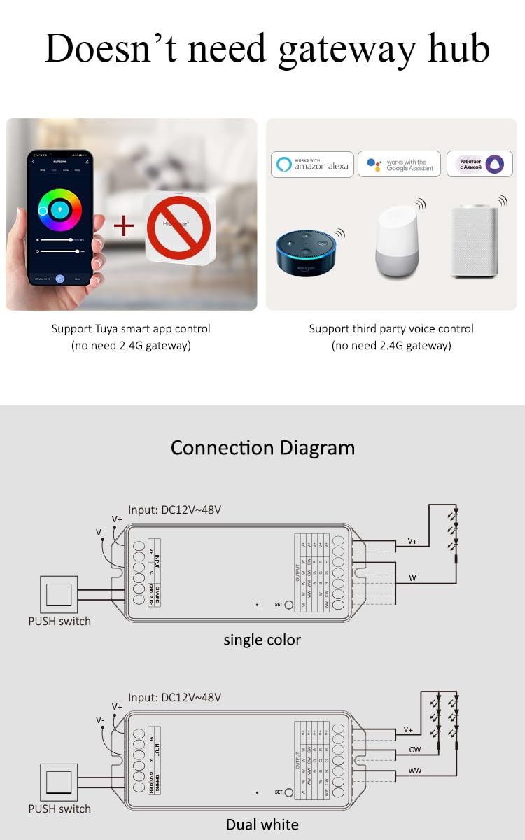 LGIDTECH PW5 Miboxer - Tira de luces LED 5 en 1 de alta potencia, salida máxima de 20 A, control de aplicación Tuya directamente, compatible con control de voz Alexa Google Home